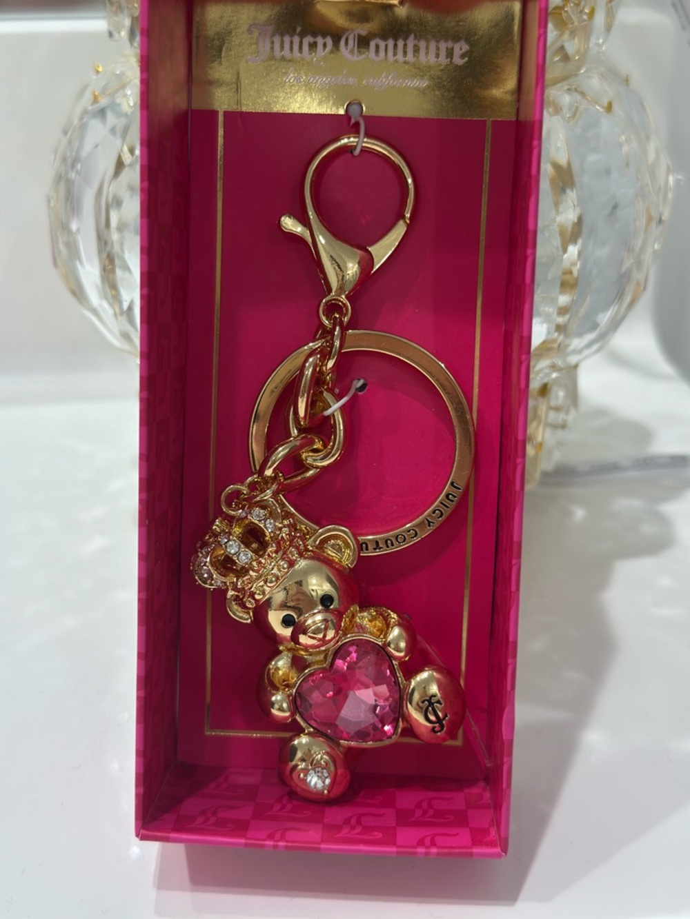 !NEW! Juicy Couture Gold Teddy Bear with Pink Heart Gem Bag Charm/ Keychain🧸👑 - Picture 4 of 4